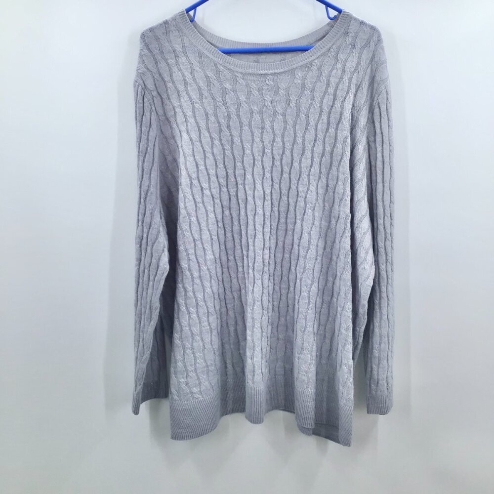 Women's 2X Gray Cable Knit Sweater Lightweight Long Sleeve Round Neckline Spring